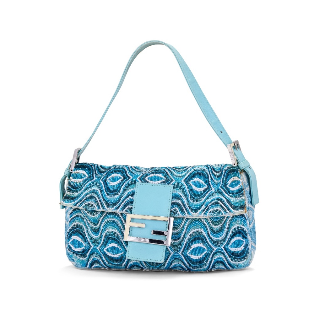 Fendi 2000s Light Blue Beaded Psychedelic Baguette Bag